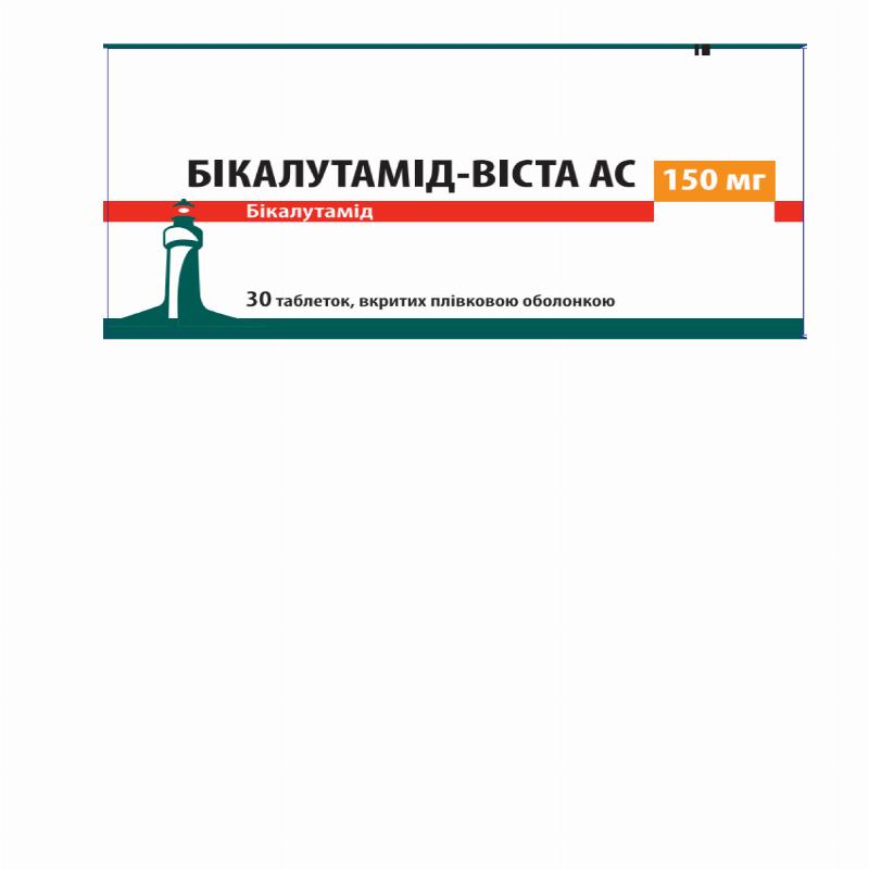 БІКАЛУТАМІД-ВІСТА АС таблетки, вкриті плівковою оболонкою, по 150 мг, по 10 таблеток у блістері; по 3 блістери у пачці з картону